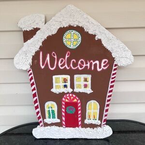 Gingerbread House Wood Door welcome sign Hanger or Leaner